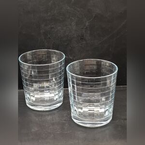 Vintage Set Of 2 Pasabahce Block Optic Glasses Made in Turkey Tumblers Low Ball